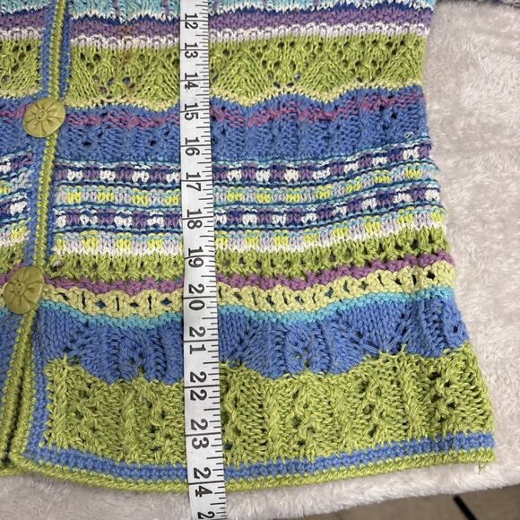 Sigrid Olsen Sport Hand Knit Pastel Cardigan Sweater Women M Ramie Cotton Multi - Picture 10 of 12